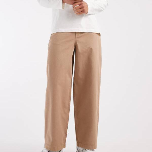 エイソス ASOS asos ASOS DESIGNのベージュのヴィンテージウォッシュバレルパンツ パンツ ボトム メンズ 男性 インポートブランド 小さいサイズから大きいサイズまで