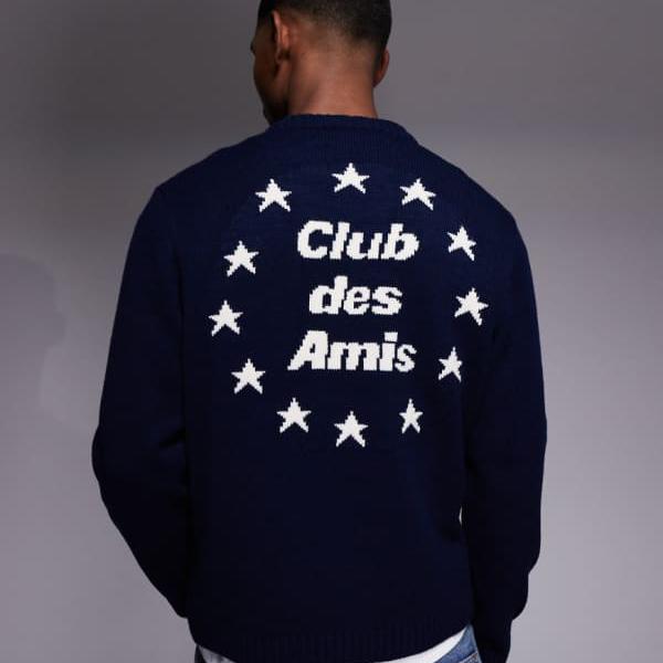 エイソス ASOS asos ASOS DESIGN オーバーサイズ ニット ジャンパー（ネイビー、刺繍入り） トップス メンズ 男性 インポートブランド 小さいサイズから大きいサイズまで
