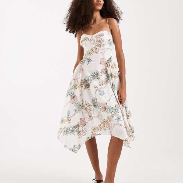 フリーピープル Free People フリーピープルのチャーリッシュプリントのアシンメトリーミディド??レス（アイボリーコンボ） ワンピース レディース 女性 インポートブランド 小さいサイズから大きいサイズまで｜セレクトショップ　Diva　Closet