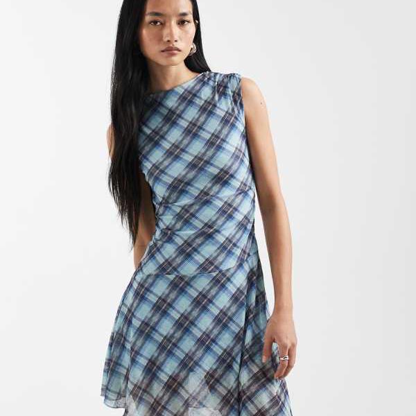 Cotton Onのミニメッシュアシンメトリーヘムドレス（青色照合のしるし柄） 衣装 レディース 亭主もち インポートブランド 弱められた大いさから途轍も無い大いさまで レディースファッション-ドレス
