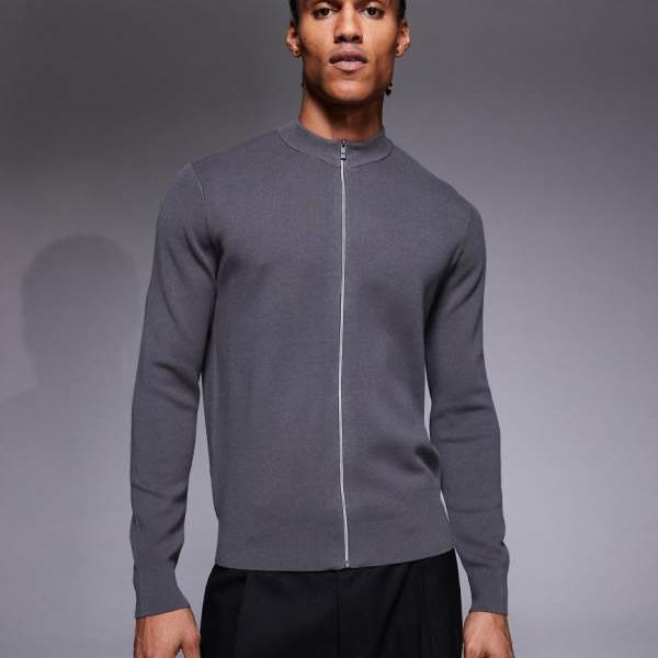 マンゴ MANGO Mango マンゴー 動作 ジップスルー 編み物 スウェーター（濃灰色） トップス メンズ 成人男性 インポートブランド 弱められた大きさから馬鹿でかい大きさまで