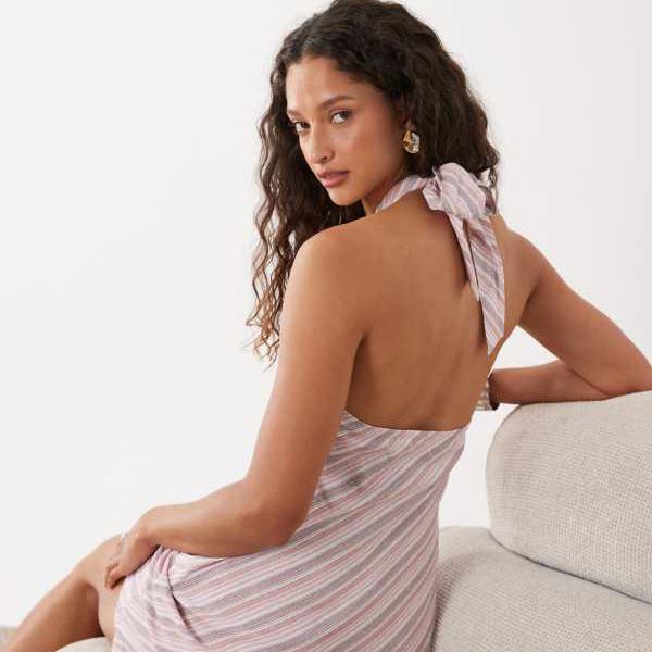 Cotton Onのリネンホルターネックドレス（ピンクストライプ） ワンピース レディース 女性 インポートブランド 小さいサイズから大きいサイズまで