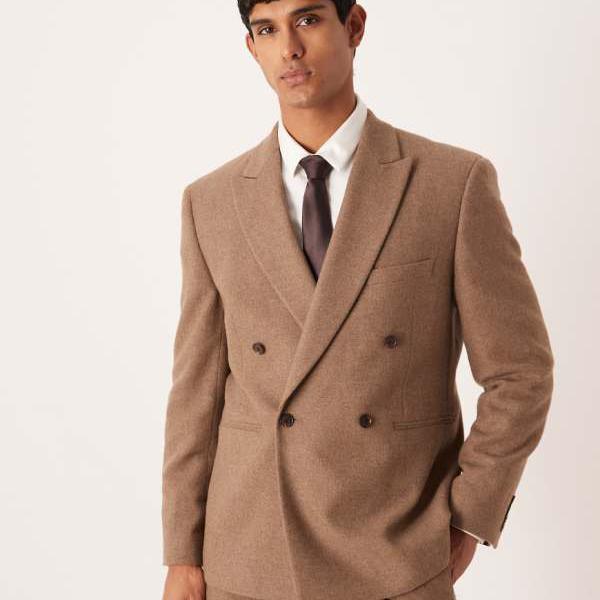 エイソス ASOS asos ASOS DESIGN レギュラーダブルブレスト 背広上衣（絨毛、赤銅色） アウター メンズ 成人男性 インポートブランド 弱められた大いさから途轍も無い大いさまで コート・ジャケット-メンズファッション