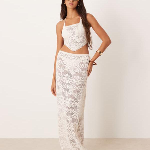 エイソス ASOS asos ASOS DESIGN ミネットビーチクロシェレースマキシスカート（クリーム色） スカート レディース 女性 インポートブランド 小さいサイズから大きいサイズまで