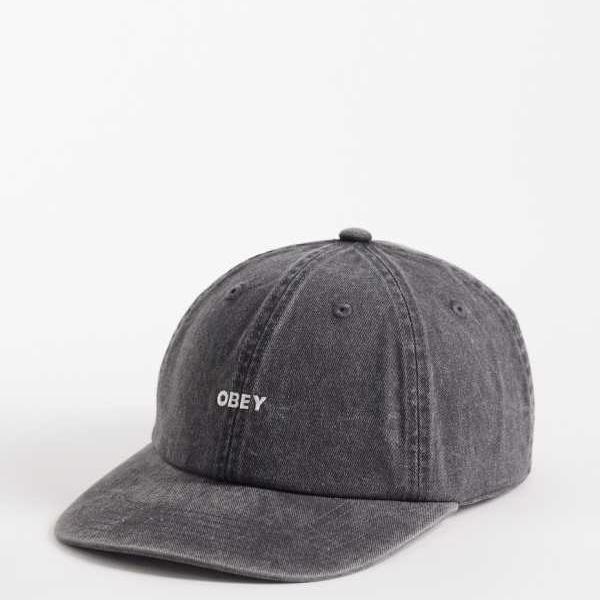 オベイ Obey Obey Pigmentの甲斐甲斐しいなロゴタイプ入り口・入口6パネルストラップバックキャップ（ウォッシュドブラック） かぶり笠 レディース 成人女性 インポートブランド