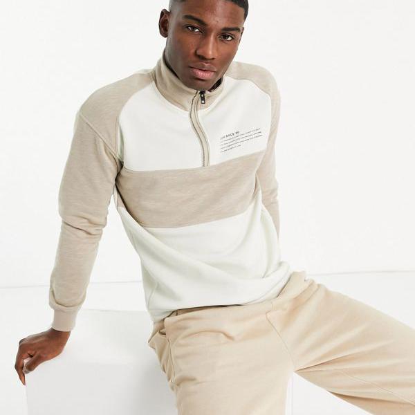爆安プライス ジャックアンドジョーンズ Jack Jones ジャック ジョーンズコアクォータージップカラーブロックスウェットベージュ トップス メンズ 男性 インポートブランド 小さいサイズから大きいサイズまで セレクトショップ Diva Closet 激安の Www