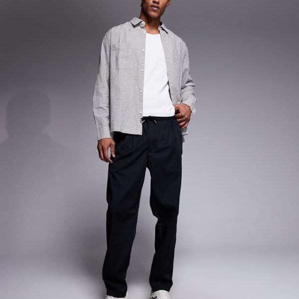 リバーアイランド  River Island RIVER ISLAND リバーアイランドのルーズフィット伸縮性プルオンパンツ（黒いこと） ズボン下 下つ方 メンズ 成人男性 インポートブランド ごく小さい大きさから大層らしい大きさまで