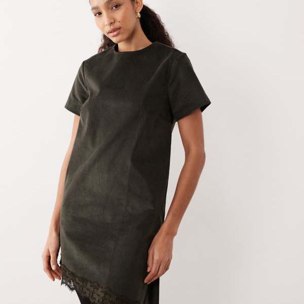 エイソス ASOS asos ASOS DESIGNの非対称なスピード競技裾の吊りひもプルオーバーMIDIお召しもの（オリーブ） 衣装 レディース お上さん インポートブランド たわい無い大きさから気が大きい大きさまで