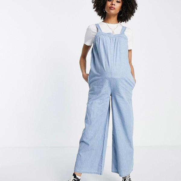 エイソス ASOS asos ASOSDESIGNマタニティソフトデニムスモックジャンプスーツinlighwash オールインワン レディース 女性 インポートブランド 小さいサイズから大きいサイズまで