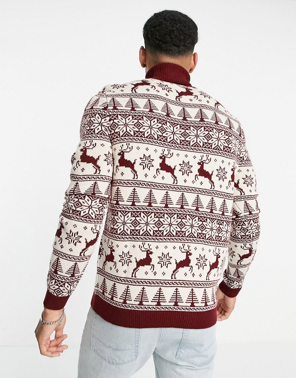 エイソス Asos Asos Asosdesignのニットクリスマスジャンパーとフェアアイルスタッグの赤 トップス メンズ ガイ インポートブランド つまらない号数から莫大サイズまで Ritzattorneys Com