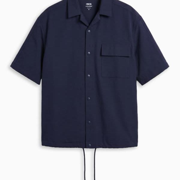 エイソス ASOS asos ASOS DESIGN motionMAX・・ オーバーサイズ 4ウェイストレッチシャツ（ネイビー） トップス メンズ 男性 インポートブランド 小さいサイズから大きいサイズまで