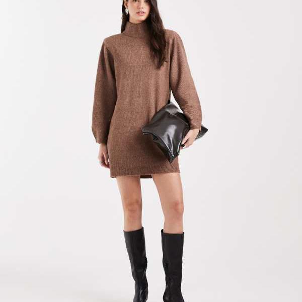 エイソス ASOS asos ASOS DESIGN ショルダーパッド エクストリームスリーブ ミニドレス（チョコレート） ワンピース レディース 女性 インポートブランド 小さいサイズから大きいサイズまで