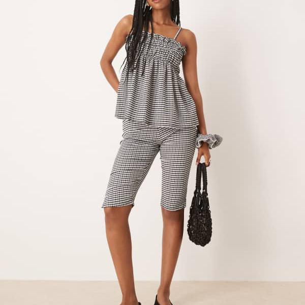エイソス ASOS asos ASOS DESIGN モノギンガムチェック カプリレギンスセットアップ ズボン下 下つ方 レディース 成人女性 インポートブランド 弱められた大きさから馬鹿でかい大きさまで