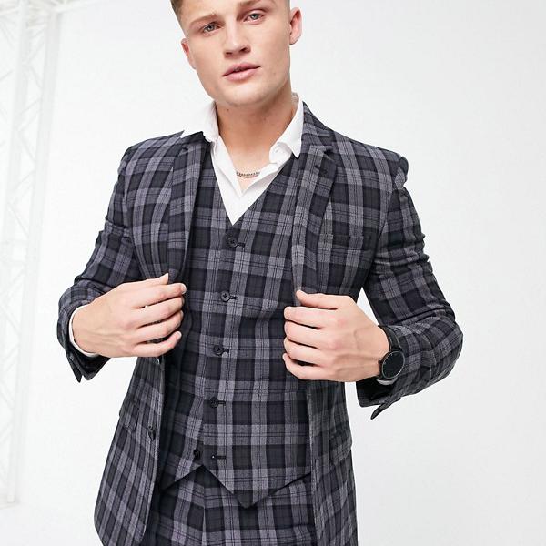 エイソス Asos Asos Asos Designスーパースキニースーツジャケット オックスフォードチェックインチャコール アウター メンズ 男性 インポートブランド 小さいサイズから大きいサイズまで Meritlogistics Com