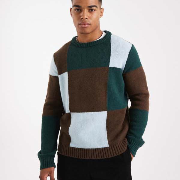 エイソス ASOS asos ASOS DESIGNのニット素材のゆったりとしたクルーネックセーター。全面にチェッカーボード柄がプリントされています。 トップス メンズ 男性 インポートブランド 小さいサイズから大きいサイズまで