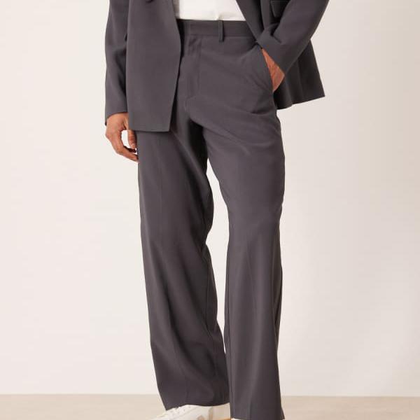 エイソス ASOS asos ASOS DESIGN ワイドレッグ タキシード トラウザー（チャコール） パンツ ボトム メンズ 男性 インポートブランド 小さいサイズから大きいサイズまで