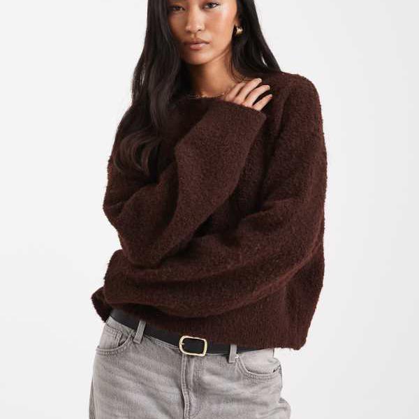 ミスセルフリッジ Miss Selfridge ミスセルフリッジのチョコレート色のブークレ スラウチー ジャンパー トップス レディース 女性 インポートブランド 小さいサイズから大きいサイズまで