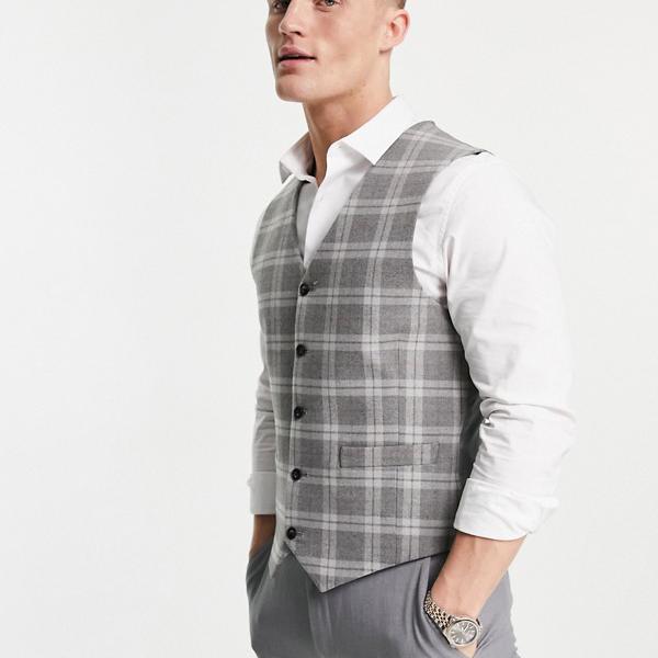 輝く高品質な エイソス Asos Asos Asosdesignスキニーウールミックススーツチョッキグレータータンチェック ベスト メンズ 男性 インポートブランド 小さいサイズから大きいサイズまで 在庫あり 即納 Ctcvnhcmc Vn