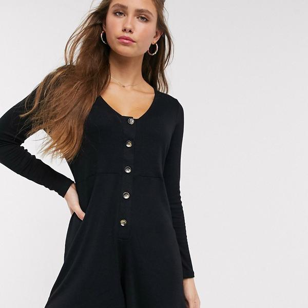 エイソス Asos Asos Asosdesignジャージースラッシーリブプレイスーツフロントボタン付き オールインワン レディース 女性 インポート ブランド 小さいサイズから大きいサイズまで Oswegocountybusiness Com