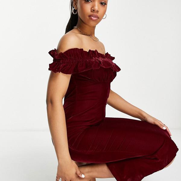 バーガンディのホープ アイビーバルドーベルベットミディドレス ワンピース レディース 女性 インポートブランド 小さいサイズから大きいサイズまで Maf Gov Ws