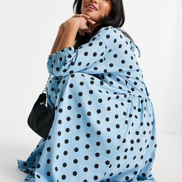 送料込 エイソス Asos Asos Asosdesignブルーとブラックのスポットにラップトップが付いたプチミディスモックドレス ワンピース レディース 女性 インポートブランド 小さいサイズから大きいサイズまで 新しいコレクション Advance Com Ec