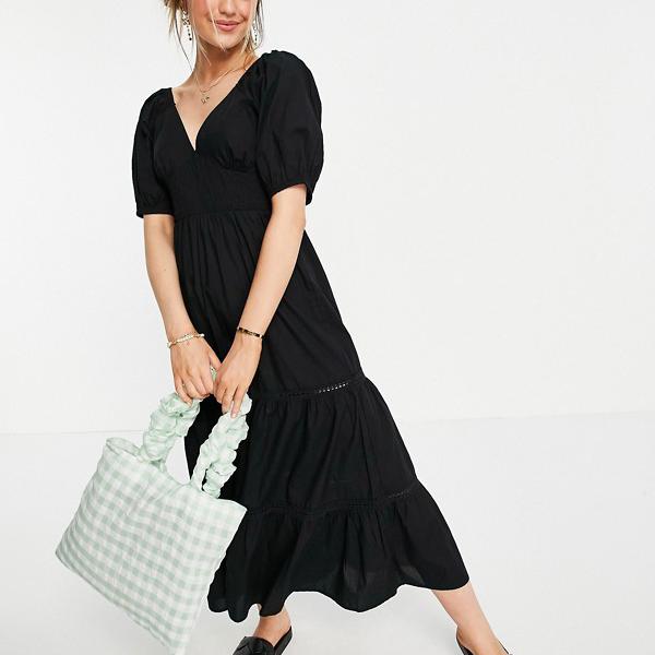 京都のセレクトショップdivacloset Asos インポートブランド エイソス Asos ワンピース Asos Asos Designシャーリングウエスト刺恕 インサートマキシドレス ブラック ワンピース レディース 女性 インポートブランド 小さいサイズから大きいサイズまで セレクト