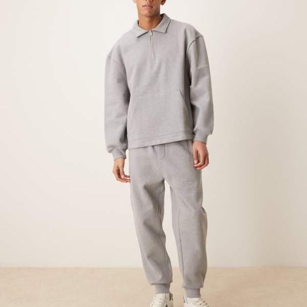 エイソス ASOS asos ASOS DESIGN テーパードジョガーパンツ（リブ編みカフス、グレーマール） パンツ ボトム メンズ 男性 インポートブランド 小さいサイズから大きいサイズまで