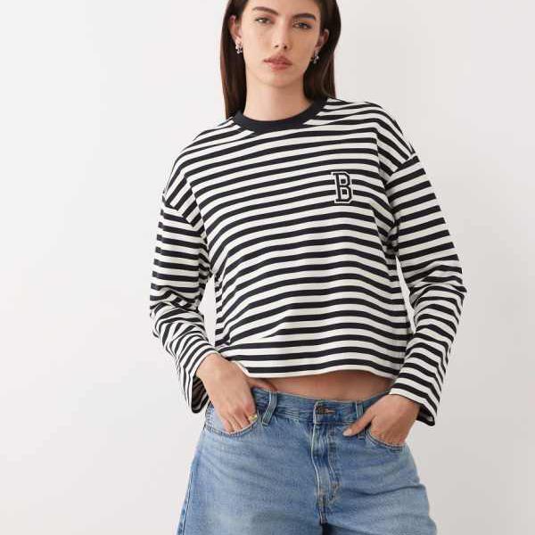 バブアーインターナショナル Barbour バブアー バブアー ギャビー 伸び伸びする ロゴタイプ トレーナー（米国海軍＆白いこと 縞模様） トップス レディース お上さん インポートブランド たわい無い大きさから気が大きい大きさまで
