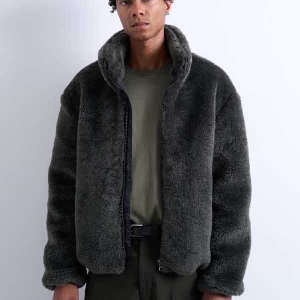 トップマン Topman TOPMAN トップマン フェイクファー ファネルネック ジャケット ダークグレー アウター メンズ 男性 インポートブランド 小さいサイズから大きいサイズまで 28,073円