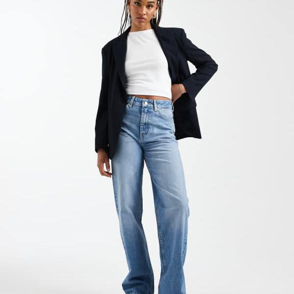 エイソス ASOS asos ASOS DESIGN サーキュラーデザインコレクション オーセンティックミッドウォッシュのトールワイドレッグダッドジーンズ 下つ方  ズボン下 レディース 成人女性 インポートブランド 弱められた大きさから馬鹿でかい大きさまで
