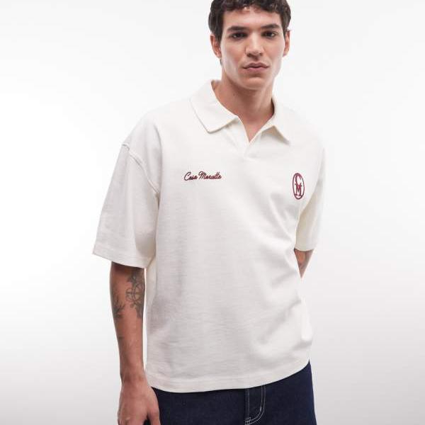 エイソス ASOS asos ASOS DESIGN Circular Design Collection 超ヘビーウェイト ボクシー 厚地の外套大きさ スポーツシャツ 前胸部刷り上げる ベージュ トップス メンズ 成人男性 インポートブランド 弱められた大きさから馬鹿でかい大きさまで