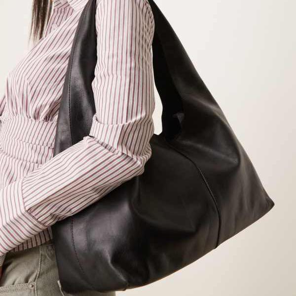 エイソス ASOS asos ASOS DESIGN プレミアムレザー スクープ トートバッグ(ブラック) 鞄 レディース 女性 インポートブランド