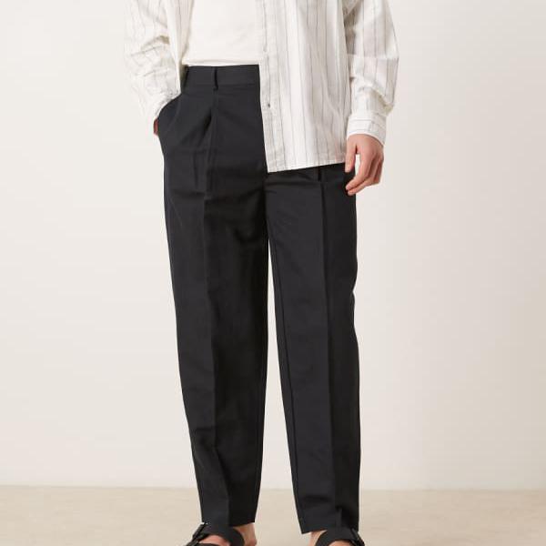 エイソス ASOS asos ASOS DESIGN スマートリネンリッチオーバーサイズテーパードパンツ（ブラック） パンツ ボトム メンズ 男性 インポートブランド 小さいサイズから大きいサイズまで 13,938円