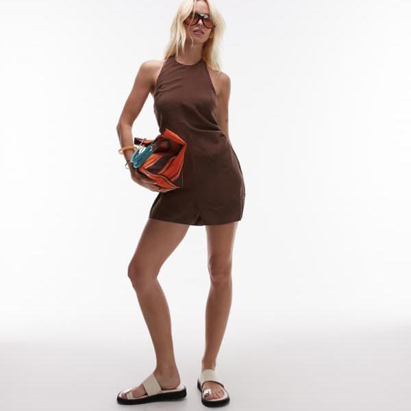 トップショップ Topshop TOPSHOP トップショップのホルターネックプレイスーツ（キュプラチョコレート） オールインワン レディース 女性 インポートブランド 小さいサイズから大きいサイズまで