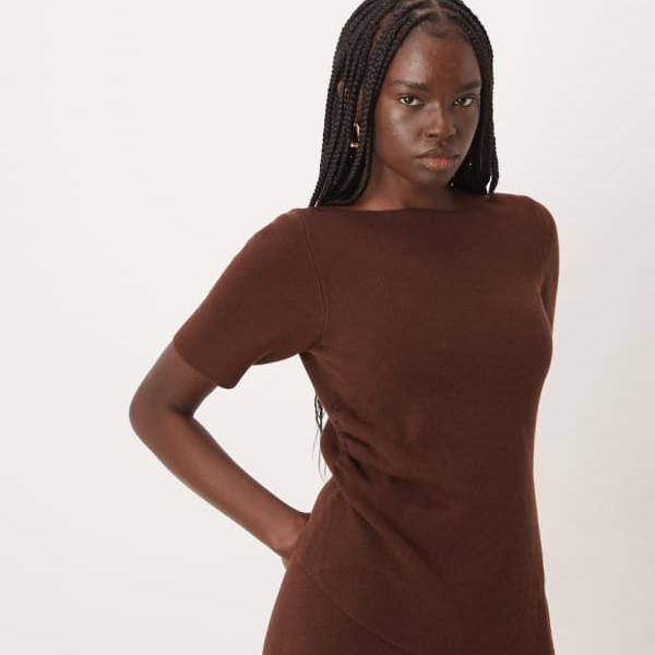 エイソス ASOS asos ASOS DESIGN 側面シャーリング 非対称 ティーシャツ コーデ 黒茶 トップス レディース 亭主もち インポートブランド ごく小さい大きさから大層らしい大きさまで