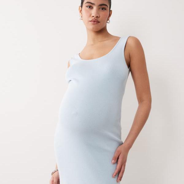 エイソス ASOS asos ASOS DESIGN マタニティ コットンブレンド スクープバックドレス ブルー ワンピース レディース 女性 インポートブランド 小さいサイズから大きいサイズまで