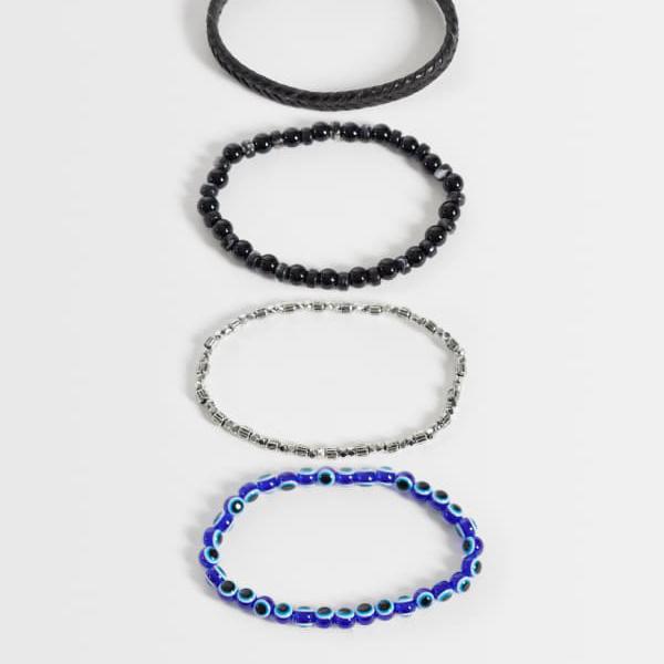 エイソス ASOS asos ASOS DESIGN マルチ色合いの邪眼動機ビーズ＆縄索腕輪 4個書き割り 添え物 メンズ 成人男性 インポートブランド