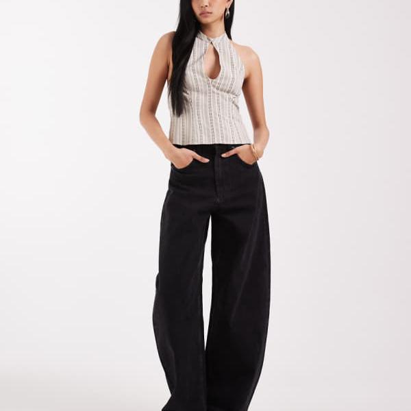 エイソス ASOS asos ASOS DESIGN トールハイウエストバレルレッグジーンズ（ブラック） パンツ ボトム レディース 女性 インポートブランド 小さいサイズから大きいサイズまで