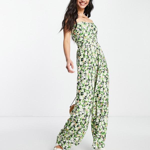 ミスセルフリッジ Miss Selfridge ミスセルフリッジシャーリングバンドージャンプスーツグリーンフローラル オールインワン レディース 女性 インポートブランド 小さいサイズから大きいサイズまで