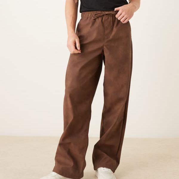 エイソス ASOS asos ASOS DESIGNの赤銅色スエードクロス原料品のバギープルオンパンツ ズボン下 下つ方 メンズ 成人男性 インポートブランド たわい無い大きさから気が大きい大きさまで