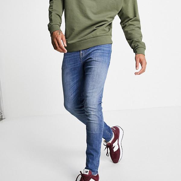 エイソス Asos Asos Asosdesignスキニージーンズミッドウォッシュブルー パンツ 底 メンズ 男性 インポート銘柄 小さい大いさから大きいサイズまで 京都のセレクトショップdivacloset Cmsmontera Com