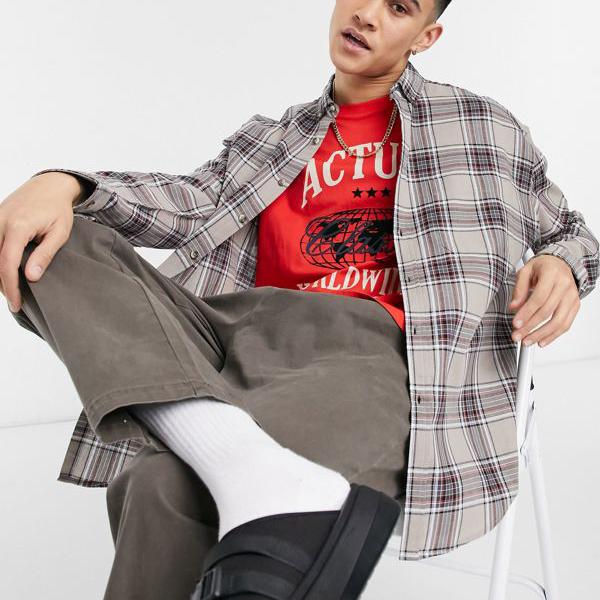 時間指定不可 楽天市場 エイソス Asos Asos Asosdesign90年代のブラウンタータンチェックの特大チェックシャツ トップス メンズ 男性 インポートブランド 小さいサイズから大きいサイズまで セレクトショップ Diva Closet 最も優遇 Advance Com Ec