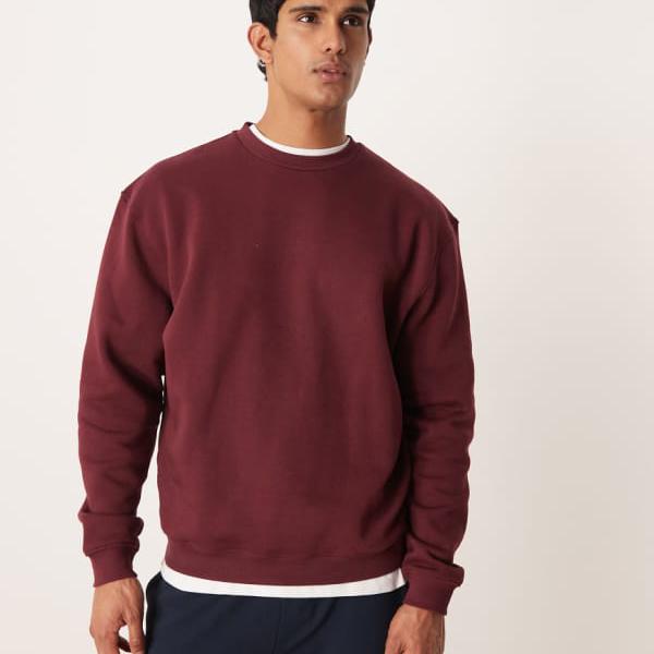 エイソス ASOS asos ASOS DESIGN エッセンシャルズ リラックスフィット スウェットシャツ（バーガンディ） トップス メンズ 男性 インポートブランド 小さいサイズから大きいサイズまで