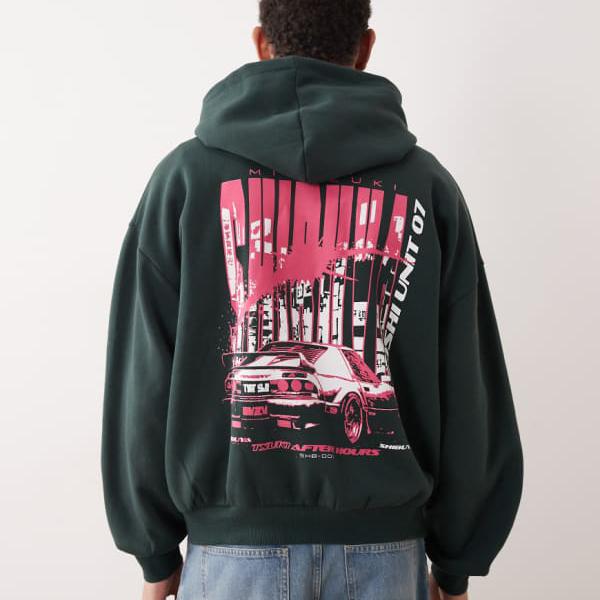 エイソス ASOS asos ASOS DESIGN エクストリームオーバーサイズパーカー（グリーン、カーグラフィック） トップス メンズ 男性 インポートブランド 小さいサイズから大きいサイズまで