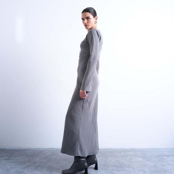 トップショップ Topshop TOPSHOP トップショップのスラッシュネックキュプロマキシドレス（グレー） ワンピース レディース 女性 インポートブランド 小さいサイズから大きいサイズまで