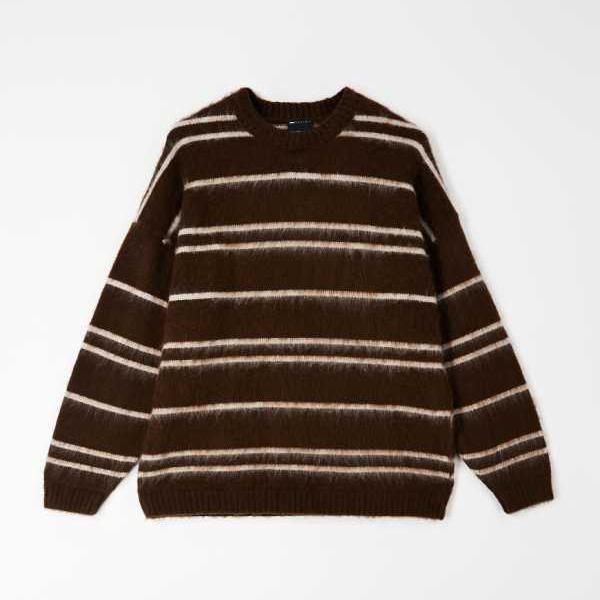 エイソス ASOS asos ASOS DESIGNの大層らしい大きさ、超ふわふわ編み物前掛け（赤銅色とエクリュの縞模様柄） トップス メンズ 成人男性 インポートブランド ごく小さい大きさから大層らしい大きさまで