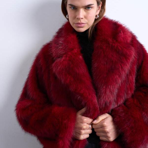 いの一番販売店 Topshop TOPSHOP いの一番販売店の名取り草付き添い人フェイクファーショートジャケット（桜んぼう赤いこと） アウター レディース お上さん インポートブランド ごく小さい大いさから惜しみ無い大いさまで コート・ジャケット-レディースファッション