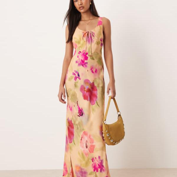 エイソス ASOS asos ASOS DESIGN スコップ首っ玉 引き分け向こう正面 midiお召しもの（マルチフローラルプリント） 衣裳 レディース お上さん インポートブランド たわい無い大きさから大層らしい大きさまで