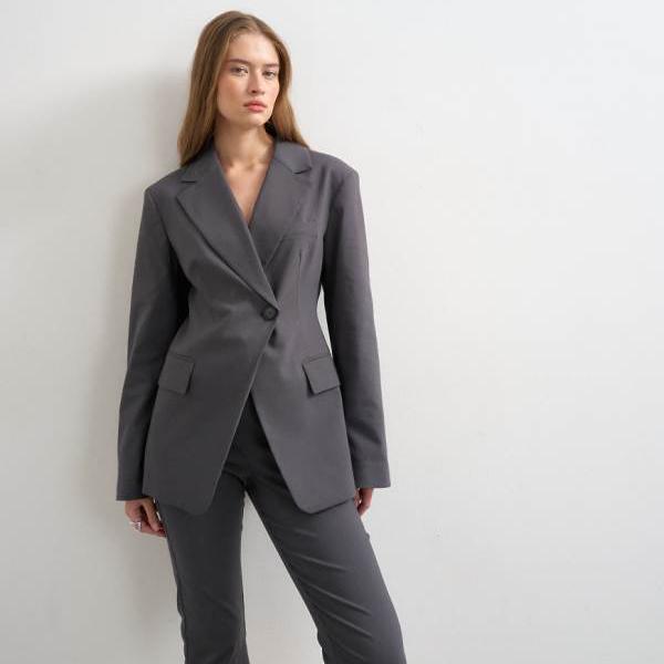 トップショップ Topshop TOPSHOP トップショップのチャコールグレーのクリーンなウエストラインのブレザー アウター レディース 女性 インポートブランド 小さいサイズから大きいサイズまで｜セレクトショップ　Diva　Closet
