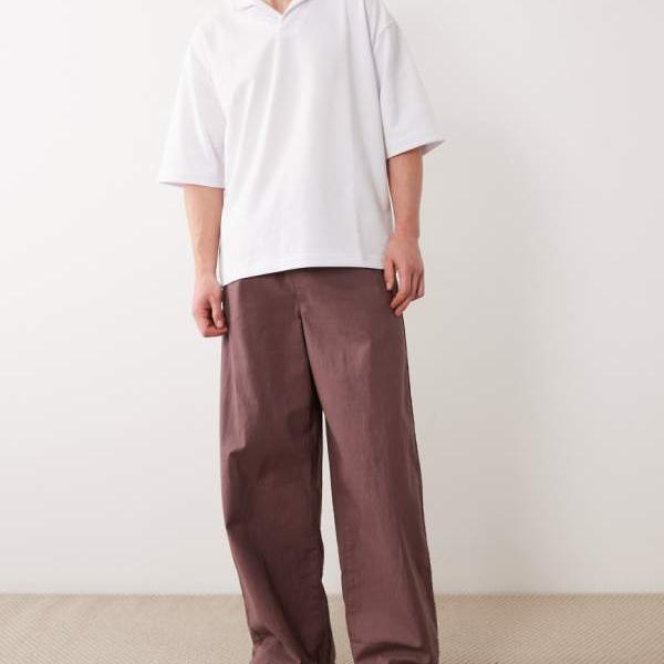 エイソス ASOS asos ASOS DESIGN ルーズリネンブレンドパンツ（ブラウン） パンツ ボトム メンズ 男性 インポートブランド 小さいサイズから大きいサイズまで